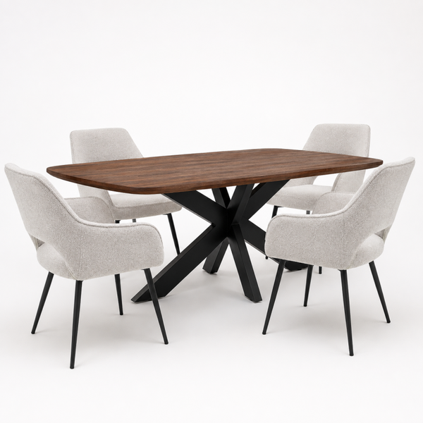 Eettafelset Felix 190 × 90 cm met 4 Gina stoelen – Naturel – Home67