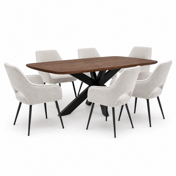 Eettafelset Felix 220 × 100 cm met 6 Gina stoelen – Naturel – Home67