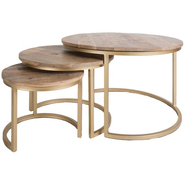 Bart salontafel – Mangohout & goud metaal – Set van 3 – Home67