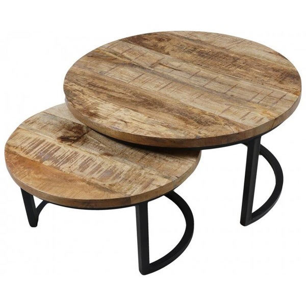 Bart salontafel – Mangohout & zwart metaal – Set van 2 – Home67