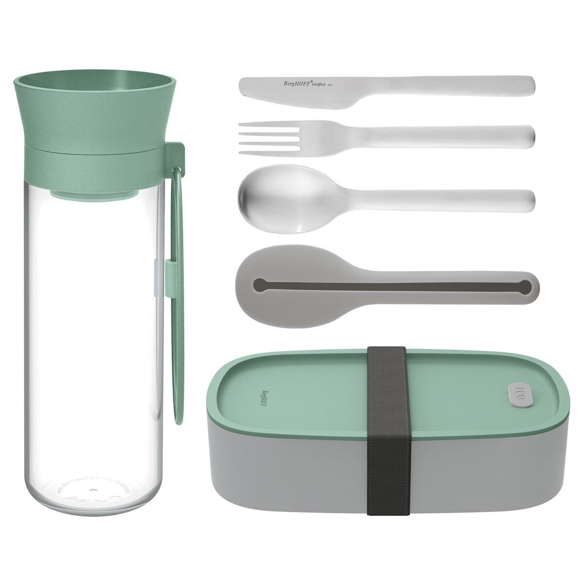 BergHOFF Bento Lunchbox Set – Inclusief Bestek & Waterfles – Lekvrij – Compact & Stijlvol (Groen)