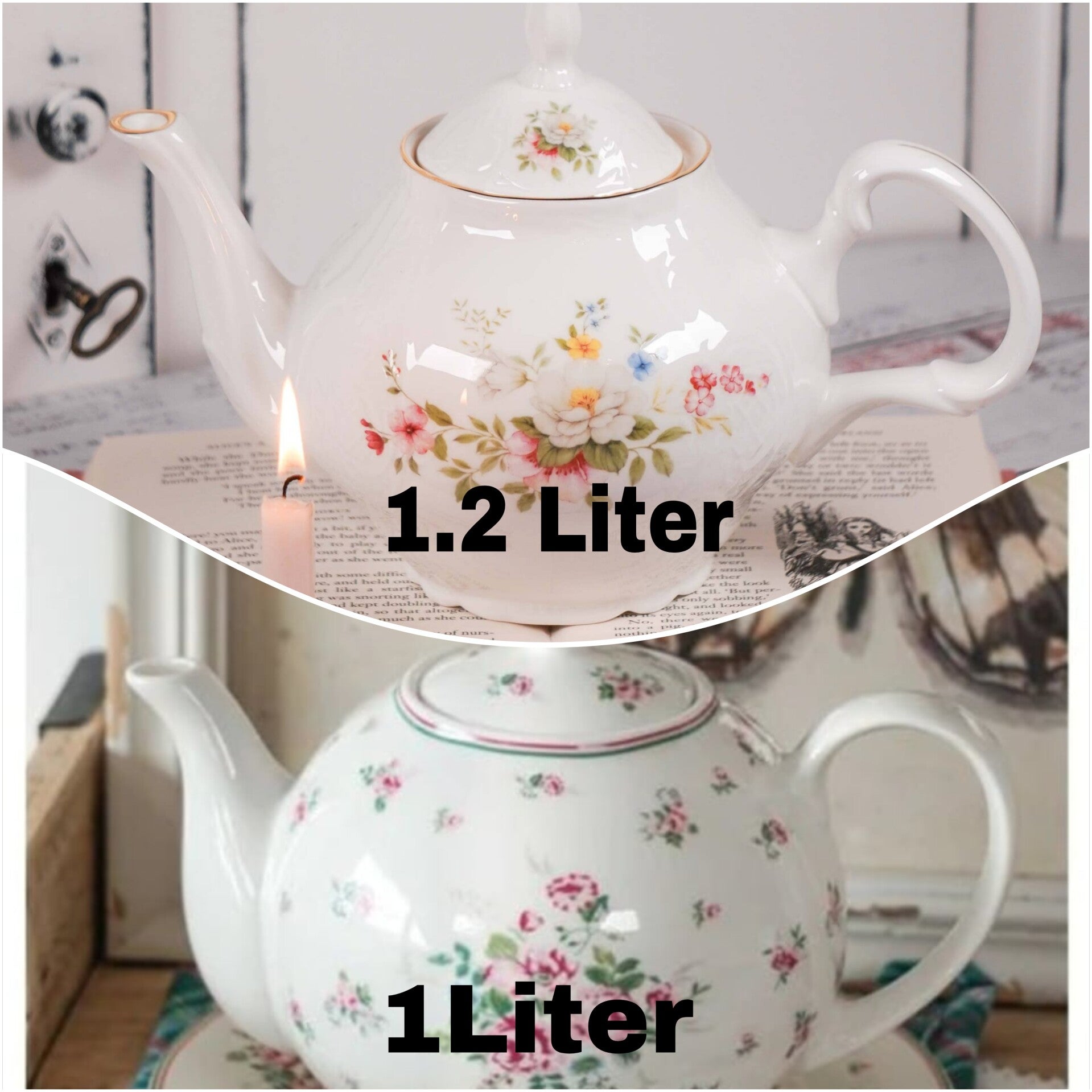 Isabelle Rose Theepot Porselein 1L Wit Roze | Vintage Engelse Stijl
