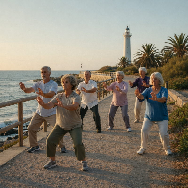 Gente mas 65 practicando Tai Chi, Aikido o Qi Gong.