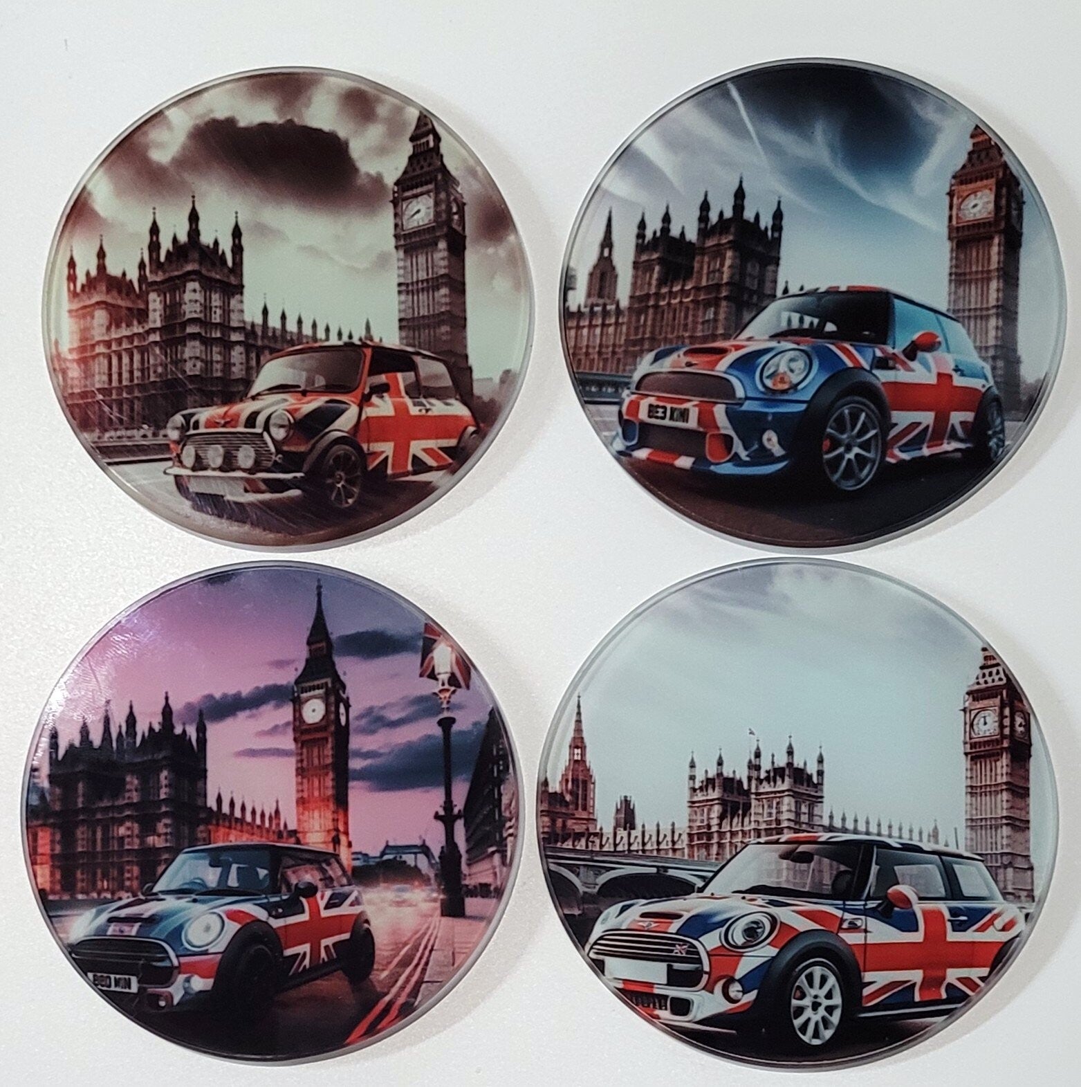 Round Glass Coaters  Mini Big Ben( SET OF 4)