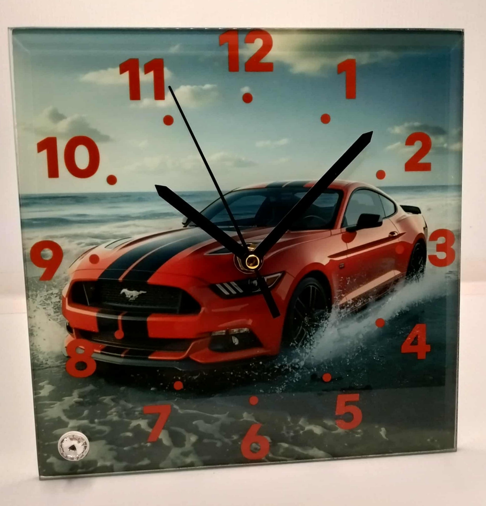 Red Mussle Car (Glass Bevelled edge Clock (200 x200 mm)