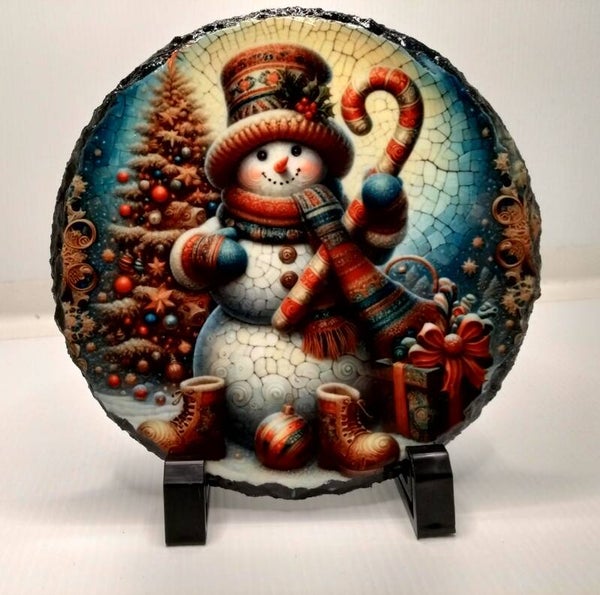 Glossy Slate 180 x140 mm (Cute snowman with candy cane)