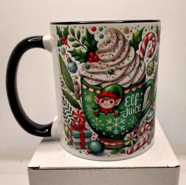 11oz Ceramic Mug with Black Handle (Elf juice)