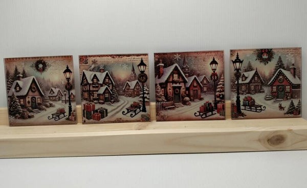 Glass Coasters (Set of 4) 100x100 mm (old village)