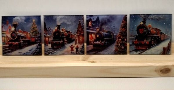 Glass Coasters (Set of 4) 100x100 mm ( magical Train)
