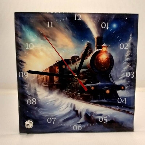 Glass bevilled edge Clock  magic Train