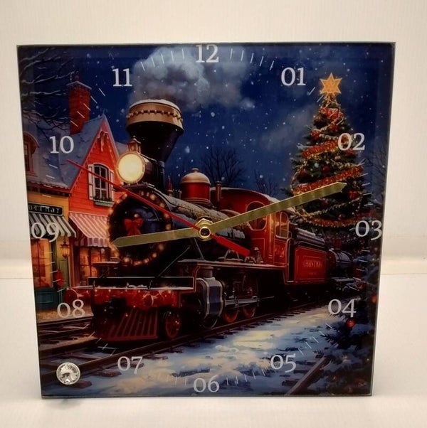 Glass bevilled edge Clock  Red Train