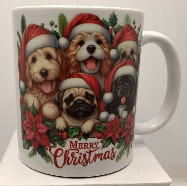 11oz Ceramic Mug  (Christmas Doggies)  Image both sides