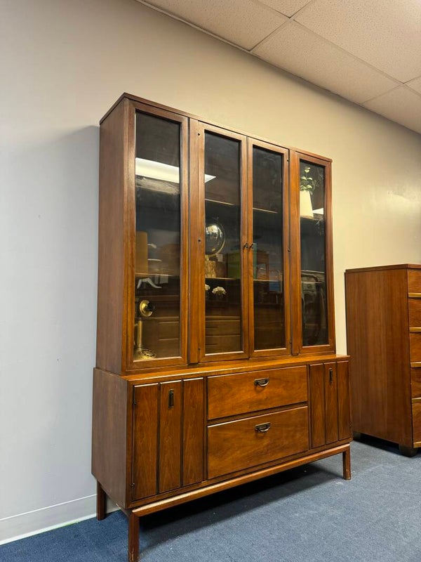 midcentury 2-piece walnut hutch