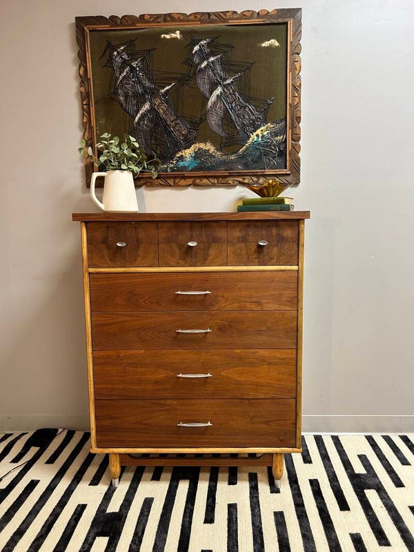 midcentury 4 drawer walnut tall dresser