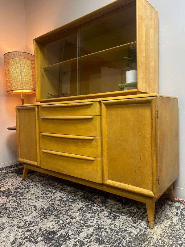 midcentury Heywood Wakefield 2-piece blonde hutch