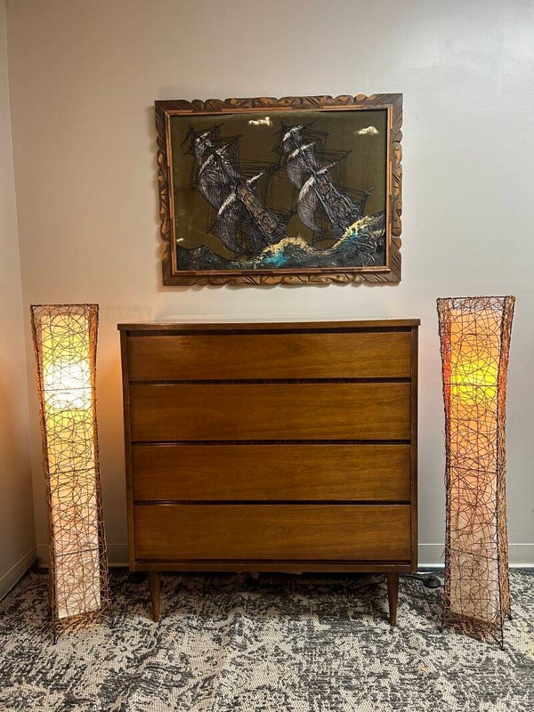 midcentury 4 drawer tall dresser with laminate top made by bassett