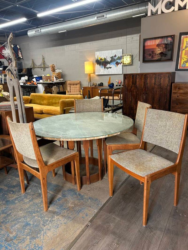 MCM table and teak chairs with a Marble top