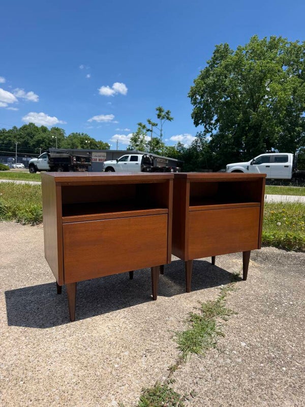 Mcm Walnut Nightstand Pair