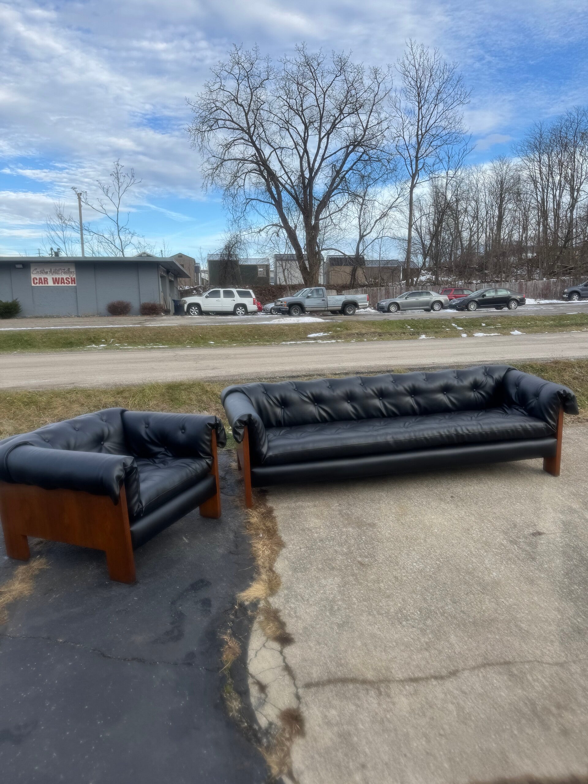 Mcm Adrian Pearsall Tufted Couch and Chair