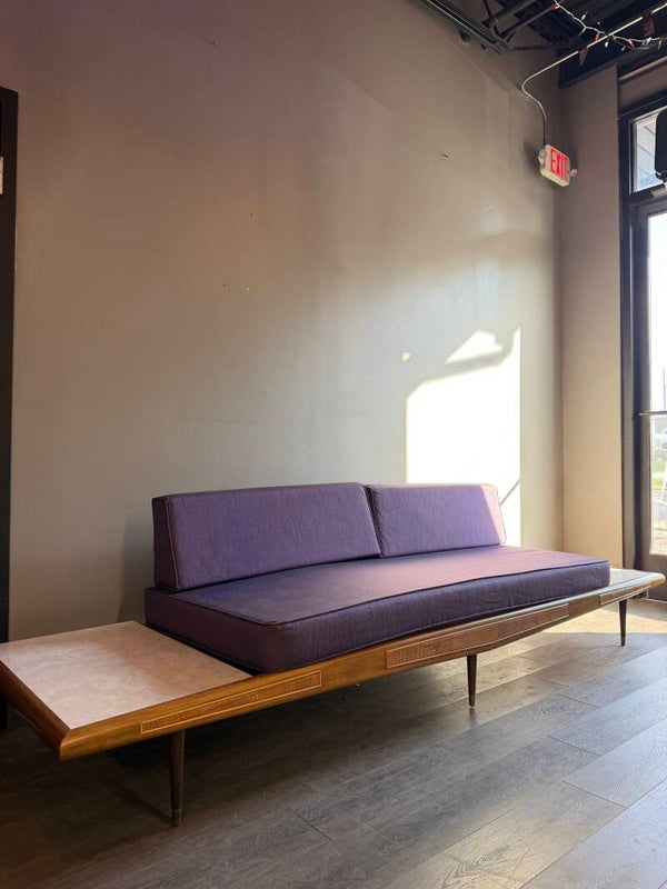 Mcm Daybed sofa with attached end tables Pearsall style