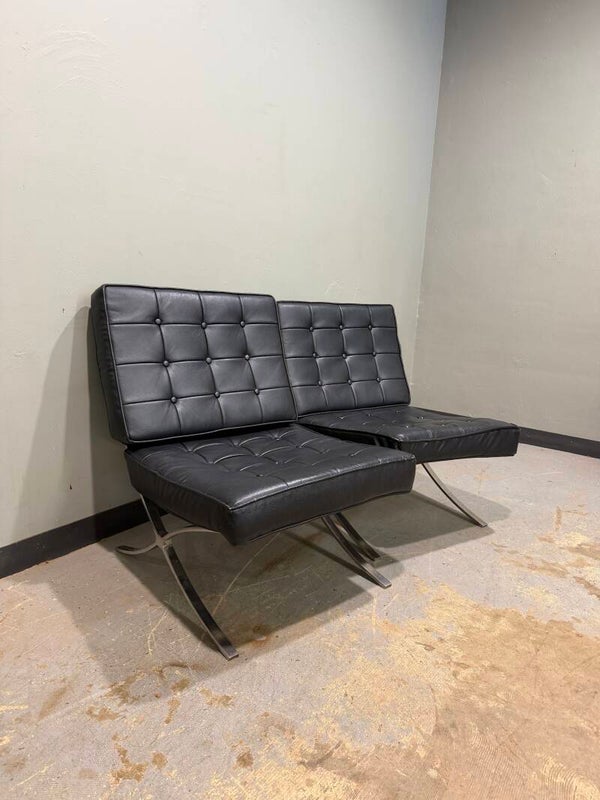 Mcm Barcelona style chair pair black and chrome