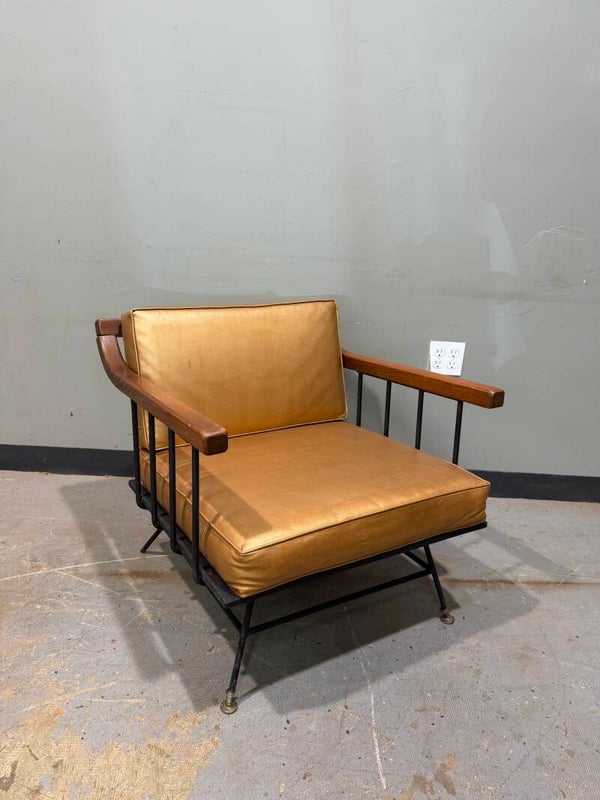 Mcm rod iron and oak accent chair