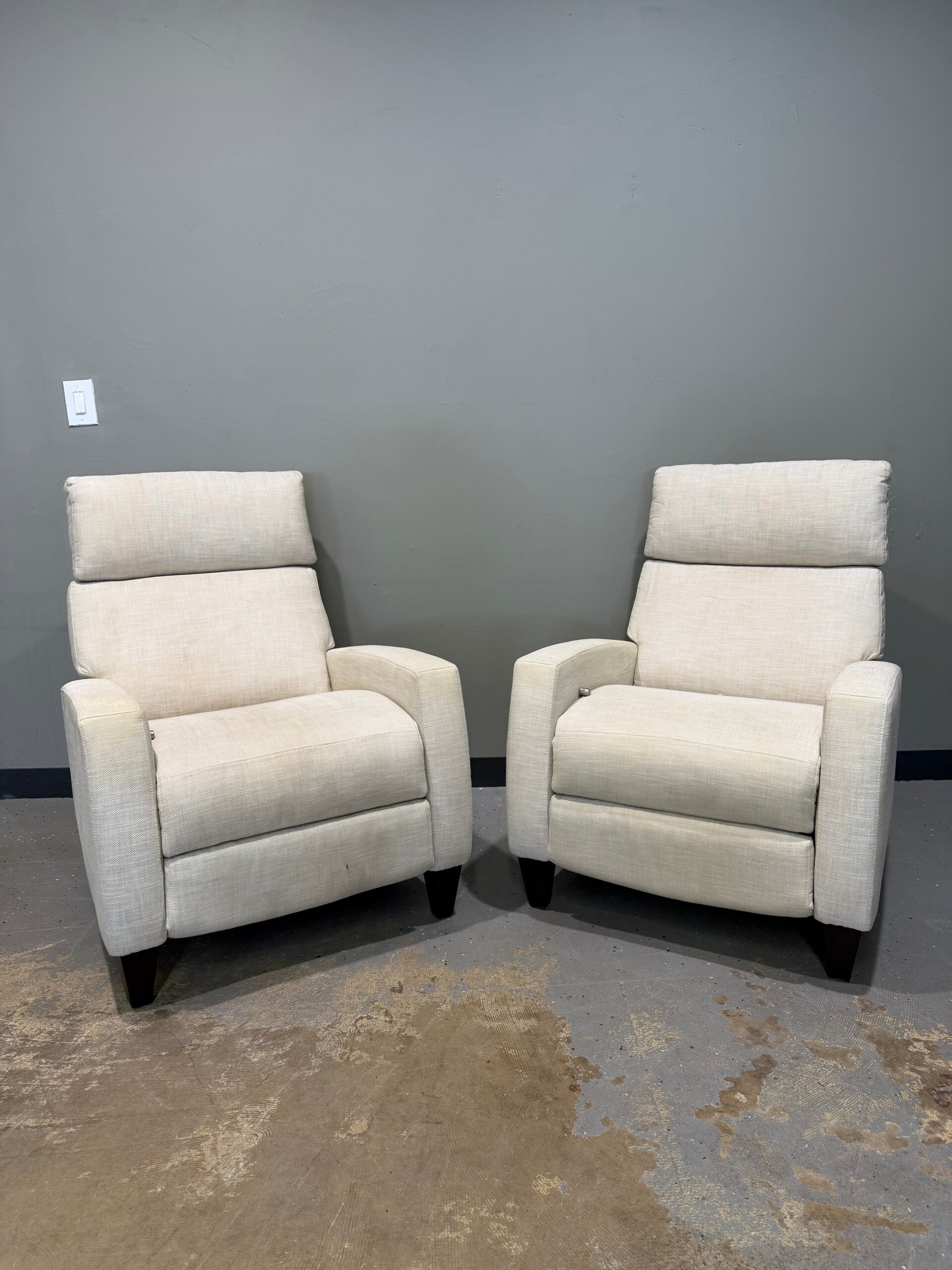 Modern American Leather Company Upholstered Dexter Recliner Pair