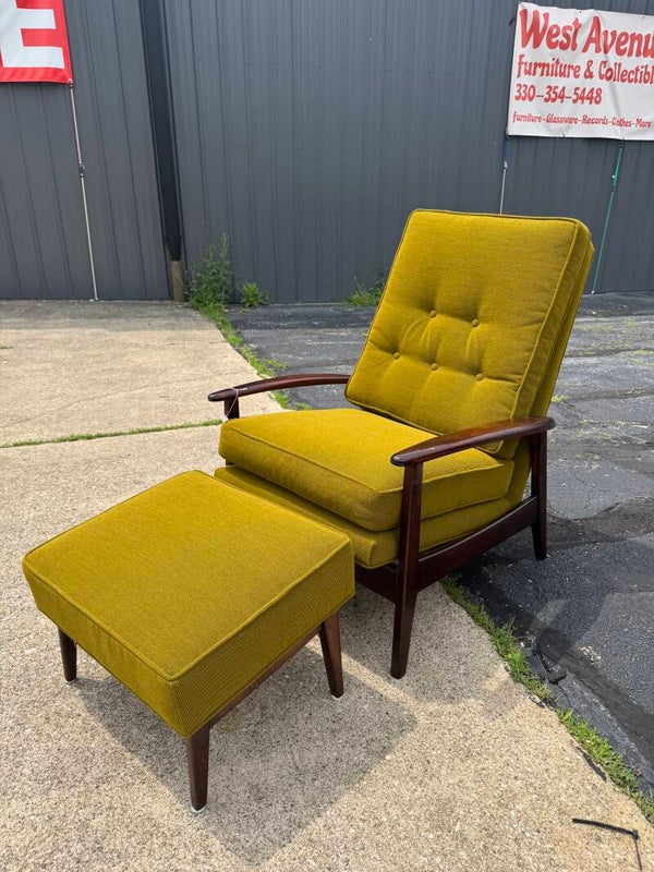 Mcm Green Upholstered Rocker Chair and Ottoman