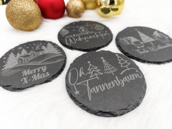 Schiefer Glasuntersetzer mit Weihnachtlichen Motiven