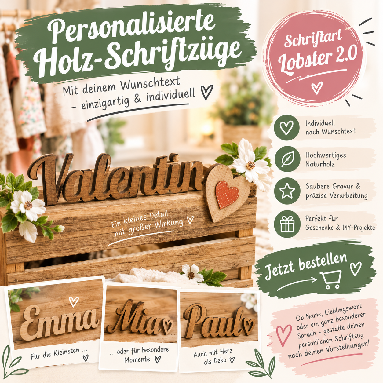 Personalisierte Schriftzüge nach Wunsch