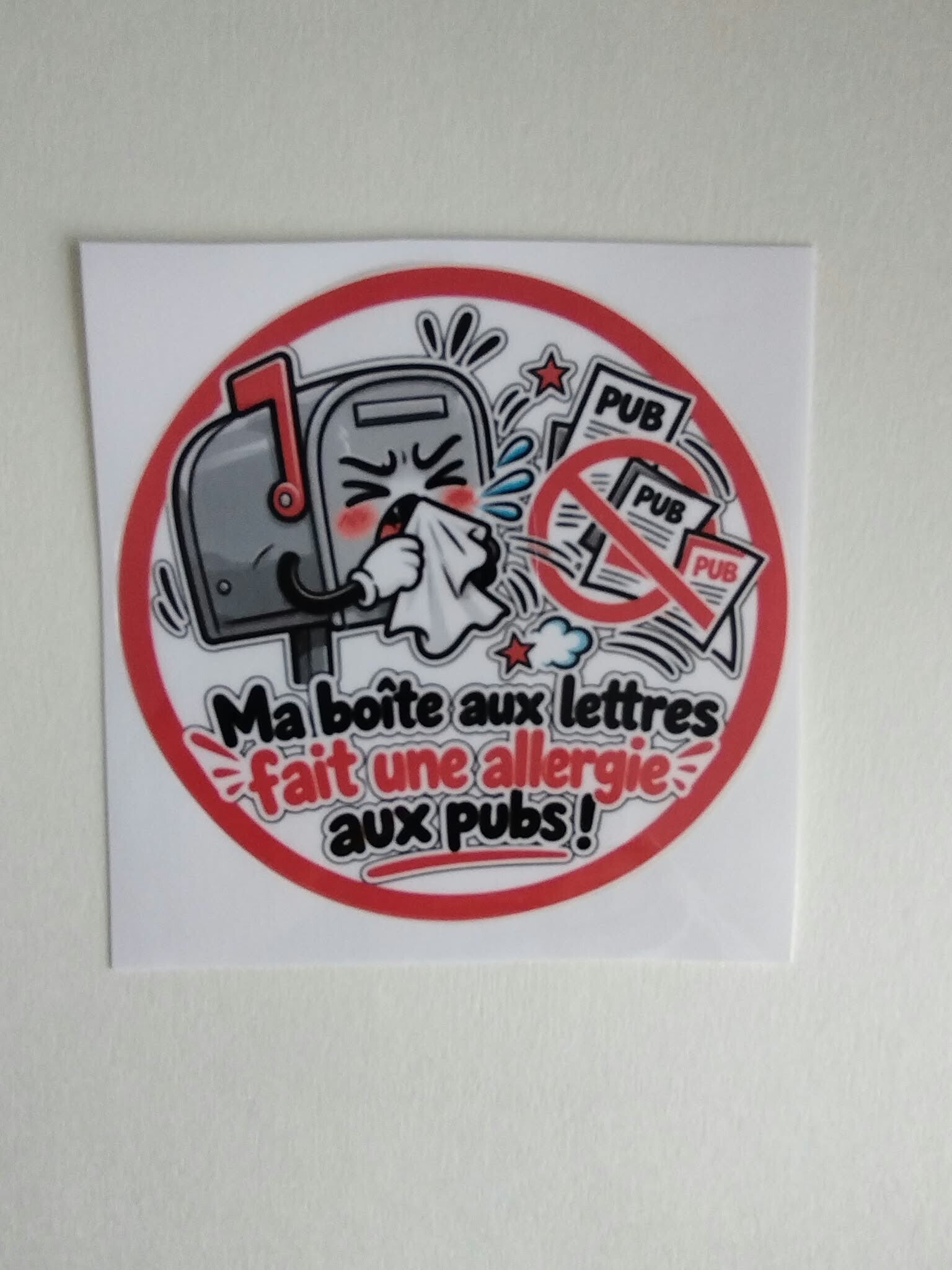 Autocollant boîte aux lettres – Pas de pub humoristique – 8 cm