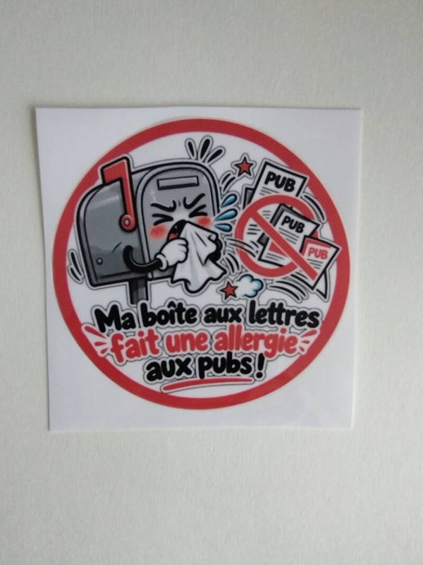 Autocollant boîte aux lettres – Pas de pub humoristique – 8 cm