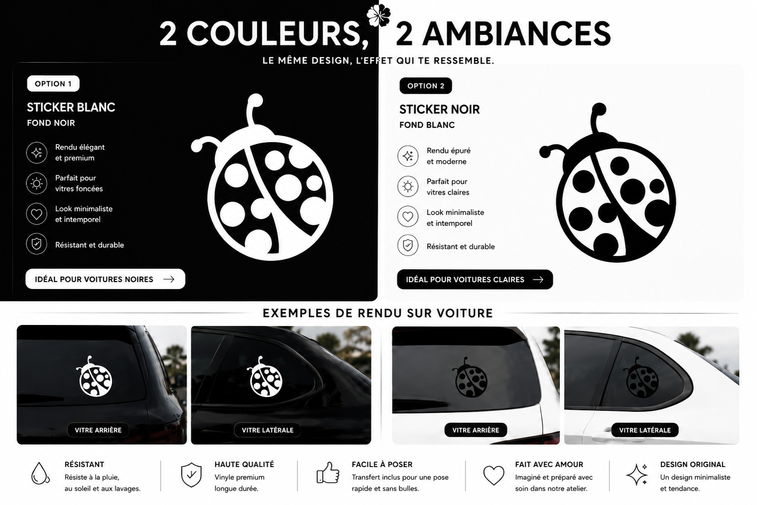 Sticker Coccinelle Minimaliste pour Voiture