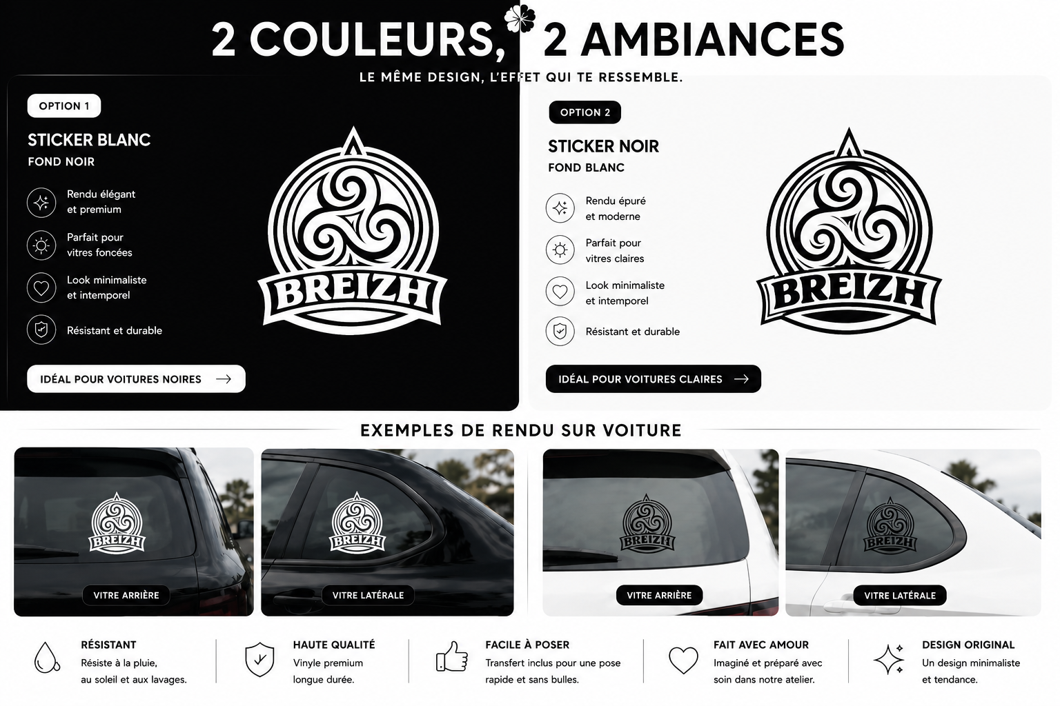 Sticker Breizh Triskel – Blanc ou Noir pour voiture