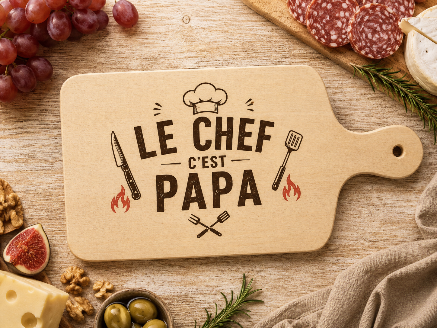 Planche apéro en bois – Le chef c'est papa