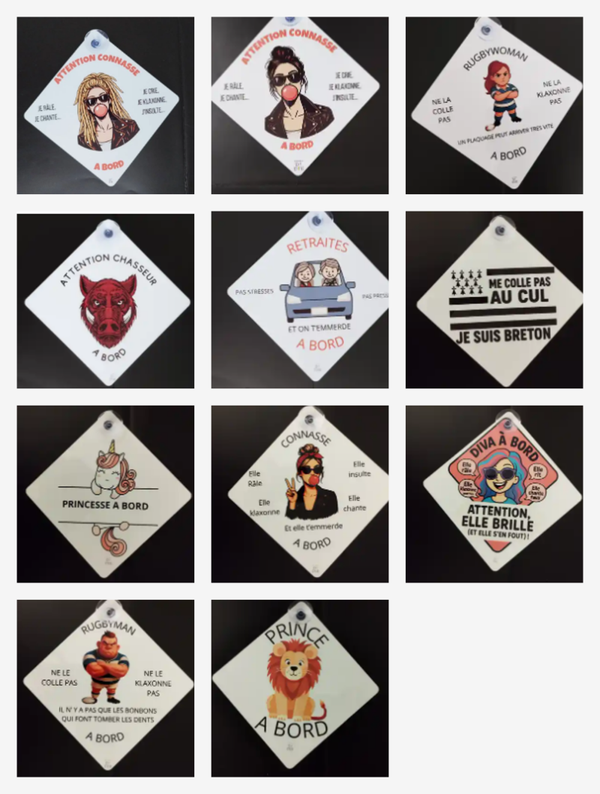 Lot  de 2 pancarte voiture humoristique – Plusieurs modèles