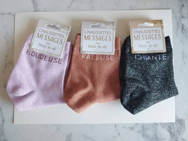 Chaussettes à messages pailletées – Femme 36-40