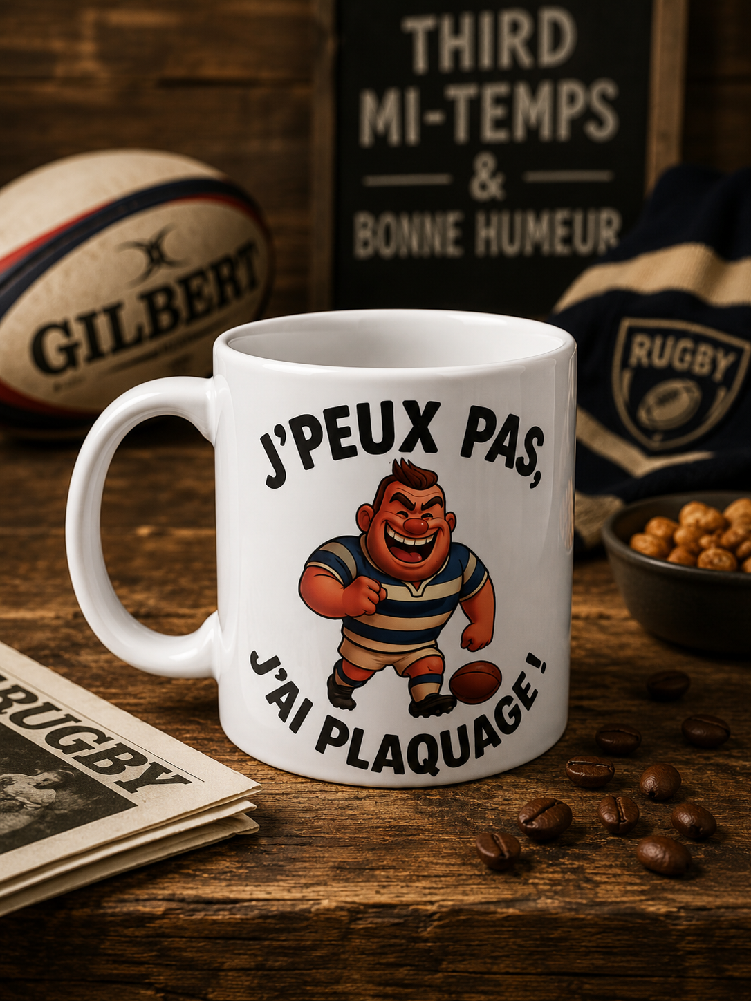 Mug rugby “J’peux pas j’ai plaquage”