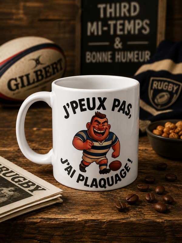 Mug rugby “J’peux pas j’ai plaquage”