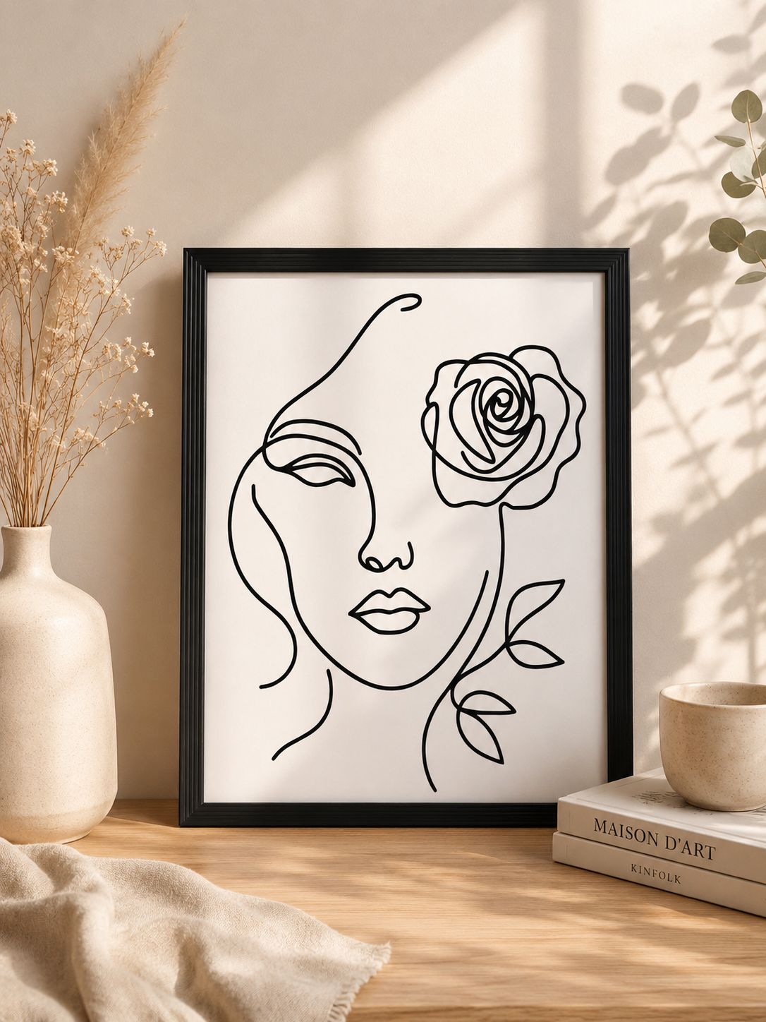 Cadre minimaliste visage & rose