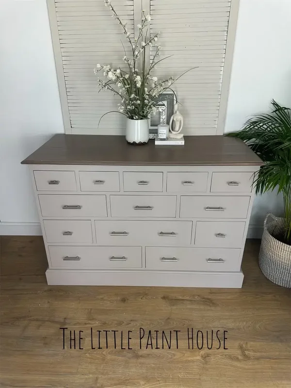 Large Chest of Solid Pine Drawers Cream Grey Solid Wood Silver Chrome T Bar Handles Sturdy Storage Chest
