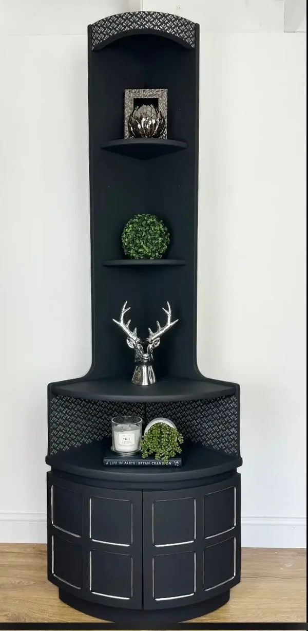 Dark Grey Stunning Nathan Corner Cabinet Shelving Cupboard Drinks Cabinet Unit Solid Wood Storage