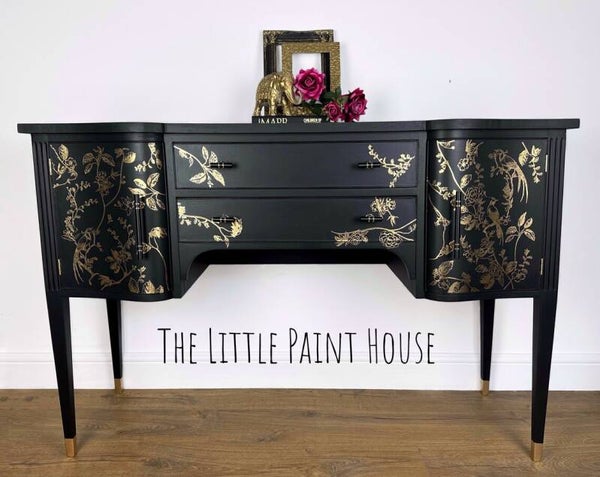 Black Vintage Sideboard Gold Detail with Drawers and Cupboards