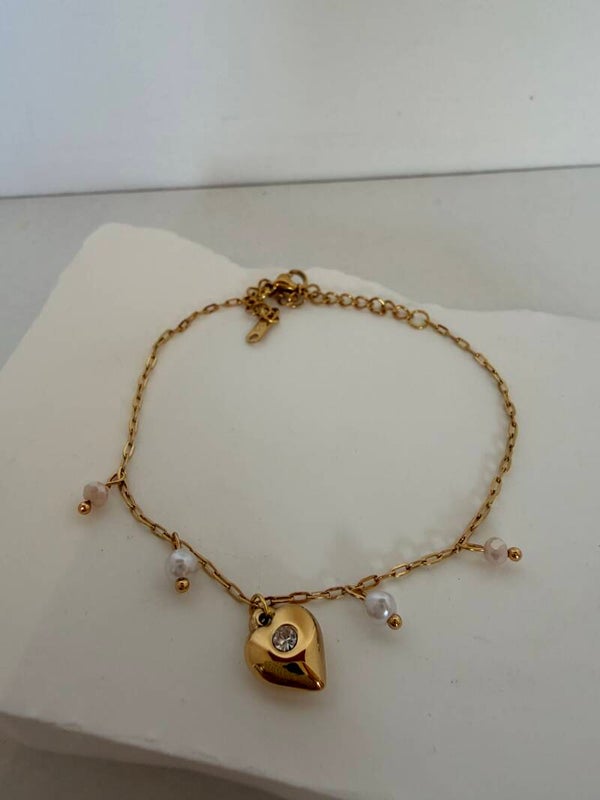 Bracelet breloques cœur et perle