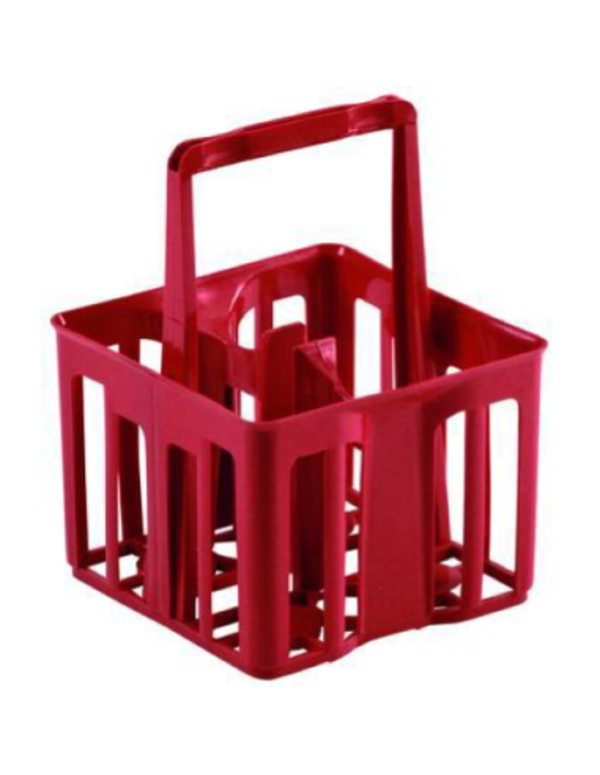 Cestello portabottiglia-portabottiglioni a 4 scomparti in plastica (30x25x16 cm)