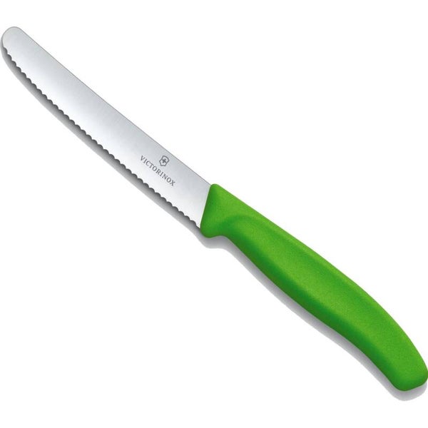 VICTORINOX Coltello Tavola seghettato a punta tonda VERDE (lama cm.11)