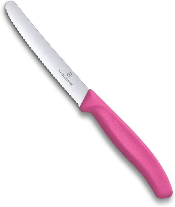 VICTORINOX Coltello Tavola seghettato a punta tonda FUCSIA (lama cm.11)