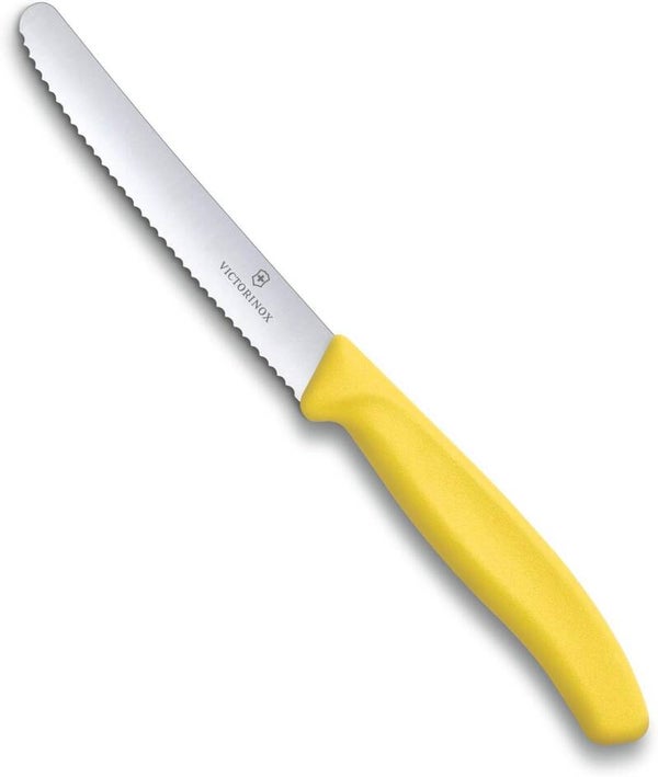 VICTORINOX Coltello Tavola seghettato a punta tonda GIALLO (lama cm.11)