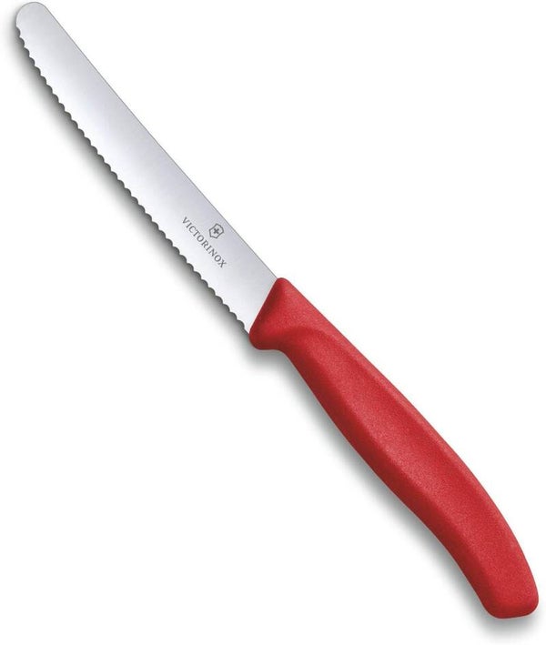 VICTORINOX Coltello Tavola seghettato a punta tonda ROSSO (lama cm.11)