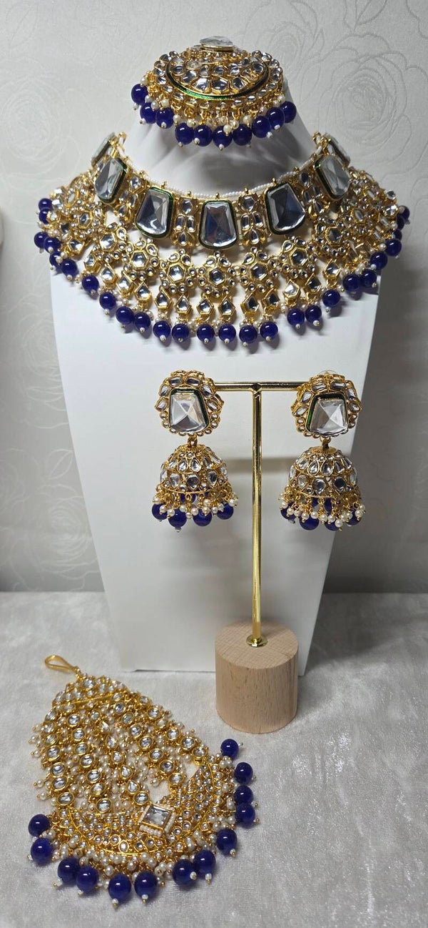 Kundan Anjini set - Royal Blue